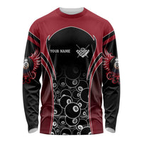 Personalized Billiards Eight Ball Long Sleeve Shirt with Red Wing Emblem and Black Gradient Bubble Pattern - Wonder Print Shop