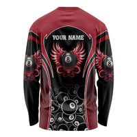 Personalized Billiards Eight Ball Long Sleeve Shirt with Red Wing Emblem and Black Gradient Bubble Pattern - Wonder Print Shop