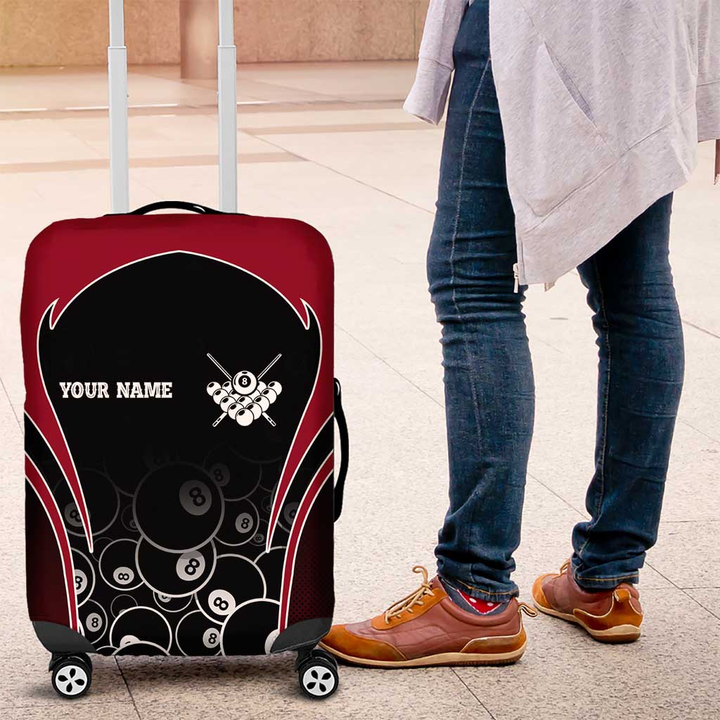 Personalized Billiards Eight Ball Luggage Cover with Red Wing Emblem and Black Gradient Bubble Pattern - Wonder Print Shop