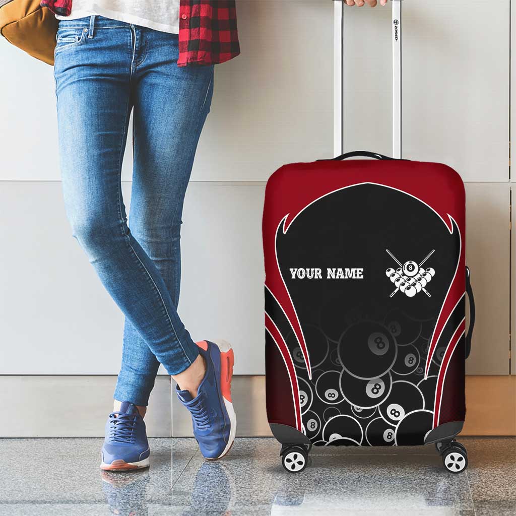 Personalized Billiards Eight Ball Luggage Cover with Red Wing Emblem and Black Gradient Bubble Pattern - Wonder Print Shop