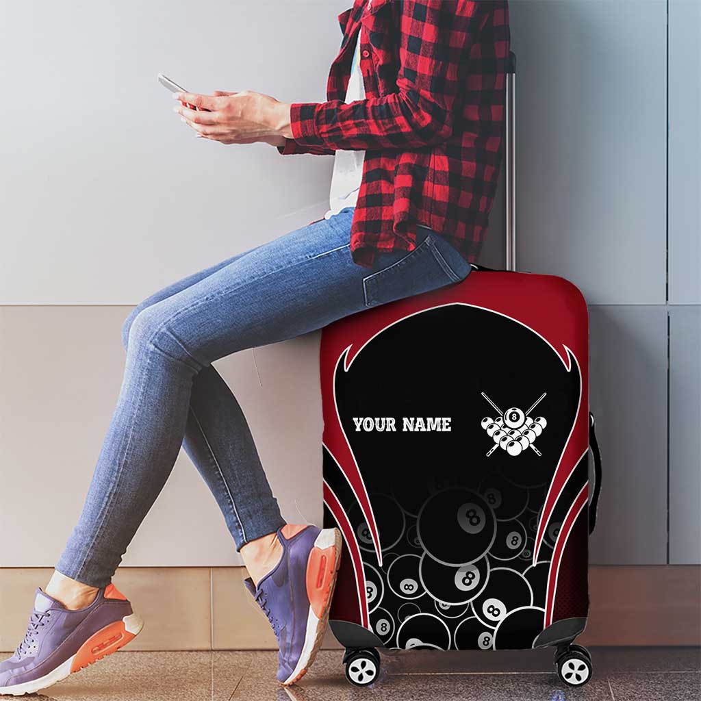Personalized Billiards Eight Ball Luggage Cover with Red Wing Emblem and Black Gradient Bubble Pattern - Wonder Print Shop