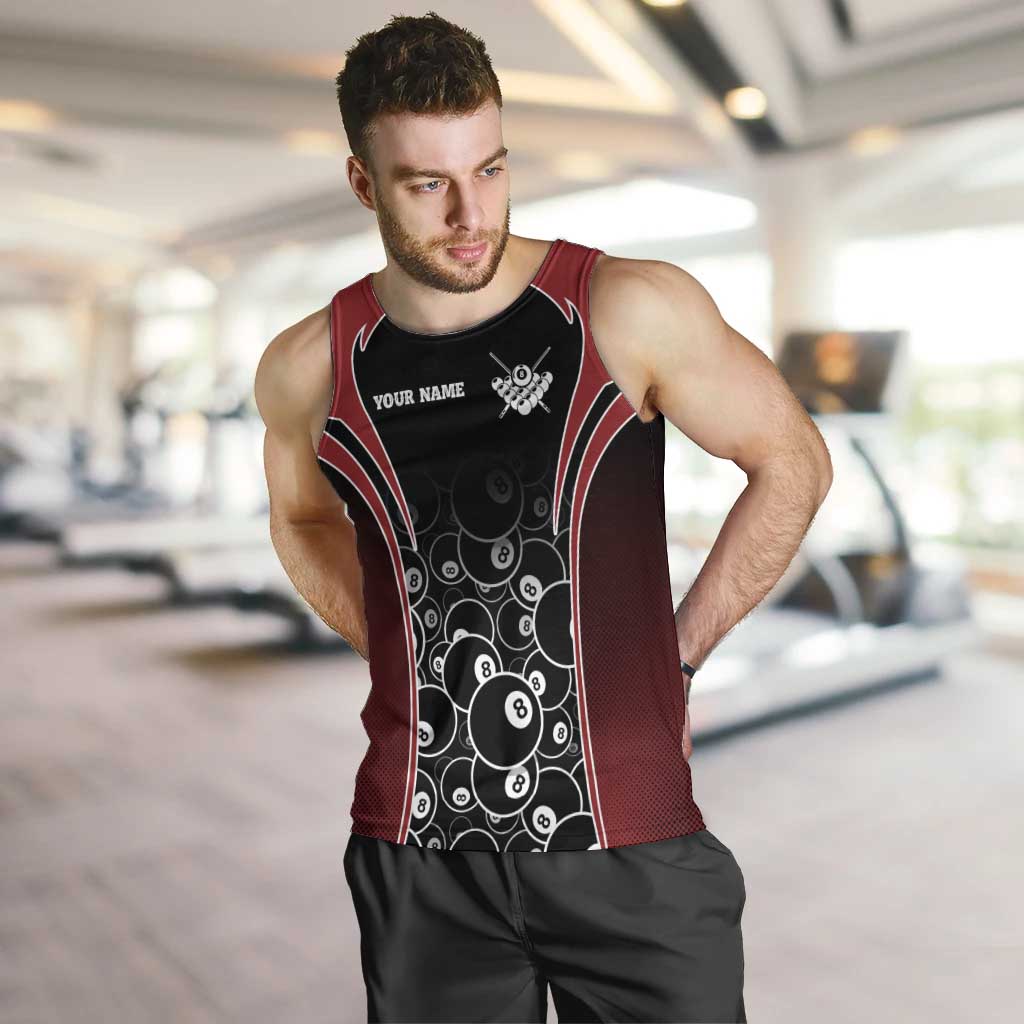 Personalized Billiards Eight Ball Men Tank Top with Red Wing Emblem and Black Gradient Bubble Pattern - Wonder Print Shop