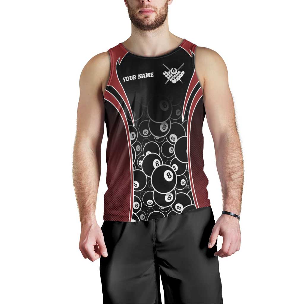 Personalized Billiards Eight Ball Men Tank Top with Red Wing Emblem and Black Gradient Bubble Pattern - Wonder Print Shop