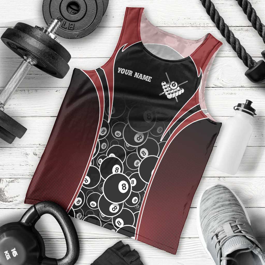 Personalized Billiards Eight Ball Men Tank Top with Red Wing Emblem and Black Gradient Bubble Pattern - Wonder Print Shop