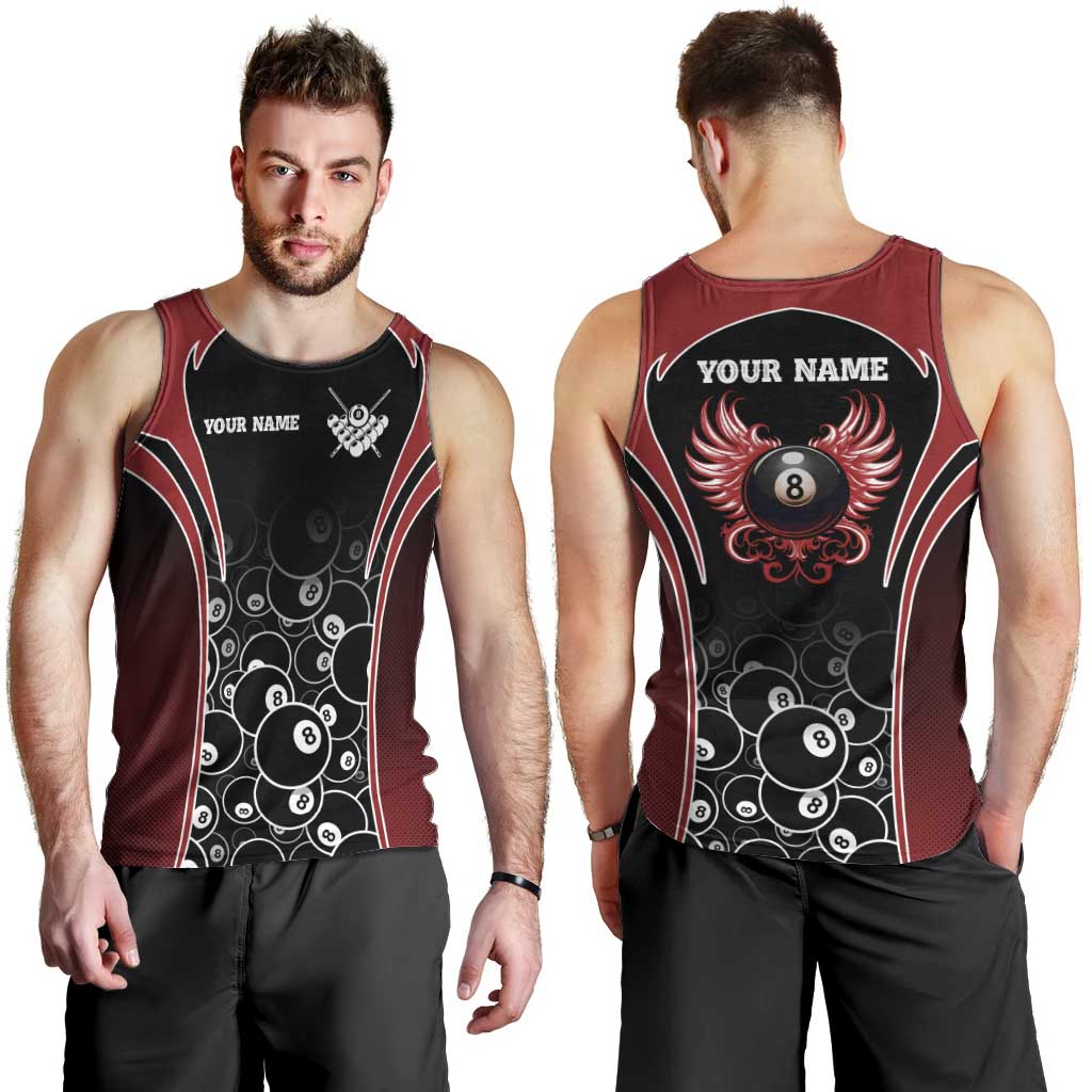 Personalized Billiards Eight Ball Men Tank Top with Red Wing Emblem and Black Gradient Bubble Pattern - Wonder Print Shop