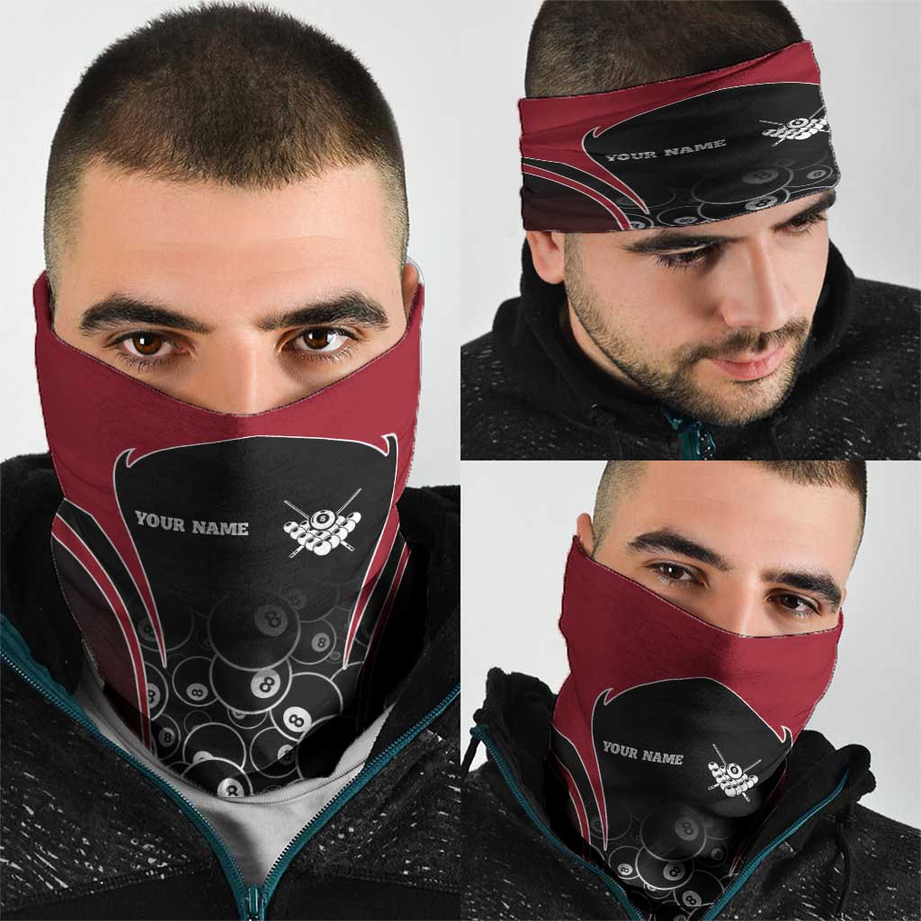 Personalized Billiards Eight Ball Neck Gaiter with Red Wing Emblem and Black Gradient Bubble Pattern - Wonder Print Shop