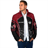 Personalized Billiards Eight Ball Padded Jacket with Red Wing Emblem and Black Gradient Bubble Pattern - Wonder Print Shop