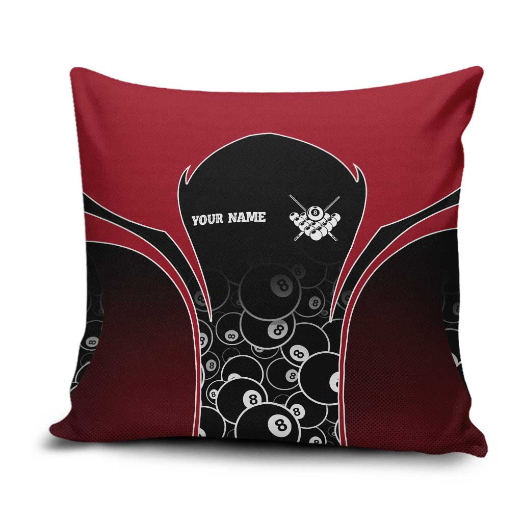 Personalized Billiards Eight Ball Pillow Cover with Red Wing Emblem and Black Gradient Bubble Pattern - Wonder Print Shop