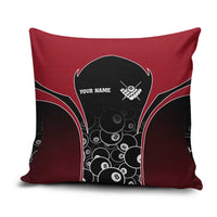 Personalized Billiards Eight Ball Pillow Cover with Red Wing Emblem and Black Gradient Bubble Pattern - Wonder Print Shop
