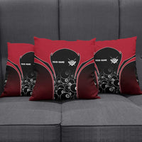 Personalized Billiards Eight Ball Pillow Cover with Red Wing Emblem and Black Gradient Bubble Pattern - Wonder Print Shop