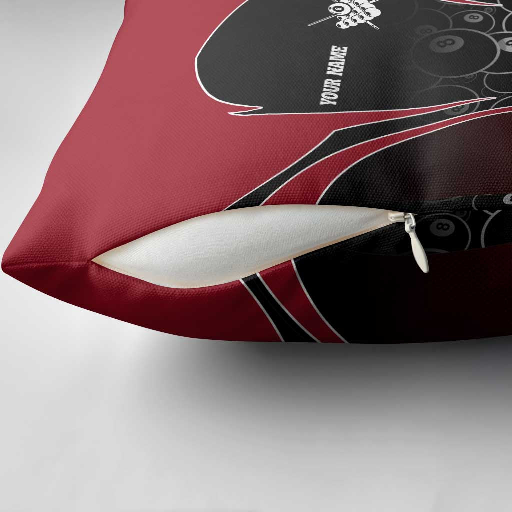 Personalized Billiards Eight Ball Pillow Cover with Red Wing Emblem and Black Gradient Bubble Pattern - Wonder Print Shop