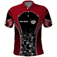 Personalized Billiards Eight Ball Polo Shirt with Red Wing Emblem and Black Gradient Bubble Pattern - Wonder Print Shop