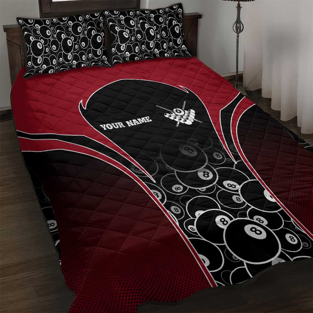 Personalized Billiards Eight Ball Quilt Bed Set with Red Wing Emblem and Black Gradient Bubble Pattern - Wonder Print Shop