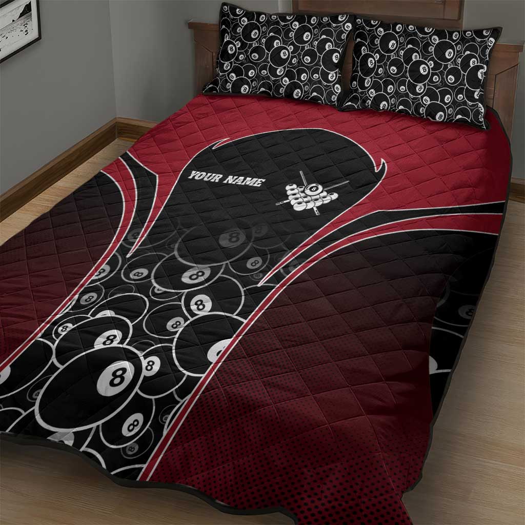 Personalized Billiards Eight Ball Quilt Bed Set with Red Wing Emblem and Black Gradient Bubble Pattern - Wonder Print Shop