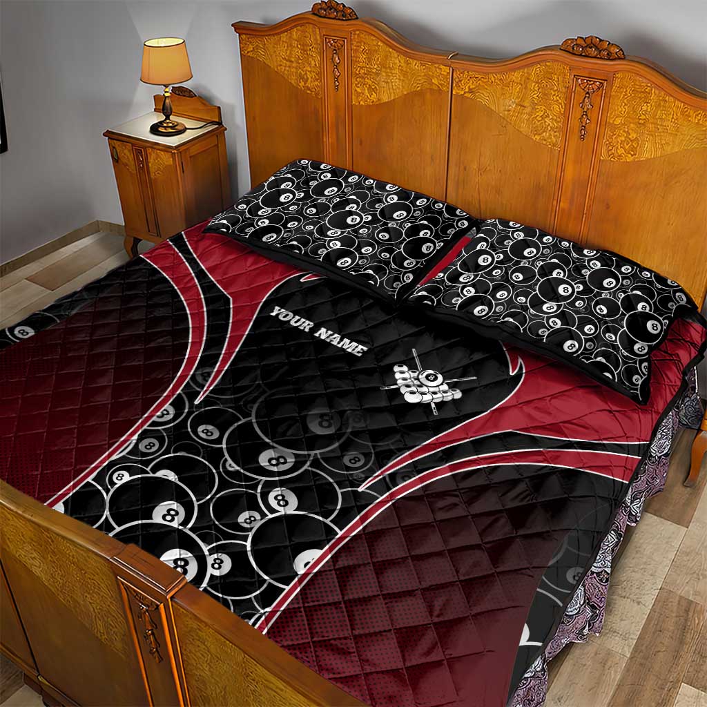 Personalized Billiards Eight Ball Quilt Bed Set with Red Wing Emblem and Black Gradient Bubble Pattern - Wonder Print Shop