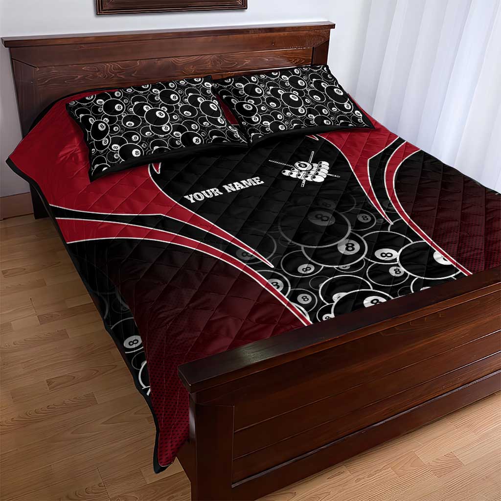 Personalized Billiards Eight Ball Quilt Bed Set with Red Wing Emblem and Black Gradient Bubble Pattern - Wonder Print Shop