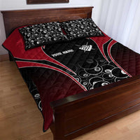 Personalized Billiards Eight Ball Quilt Bed Set with Red Wing Emblem and Black Gradient Bubble Pattern - Wonder Print Shop
