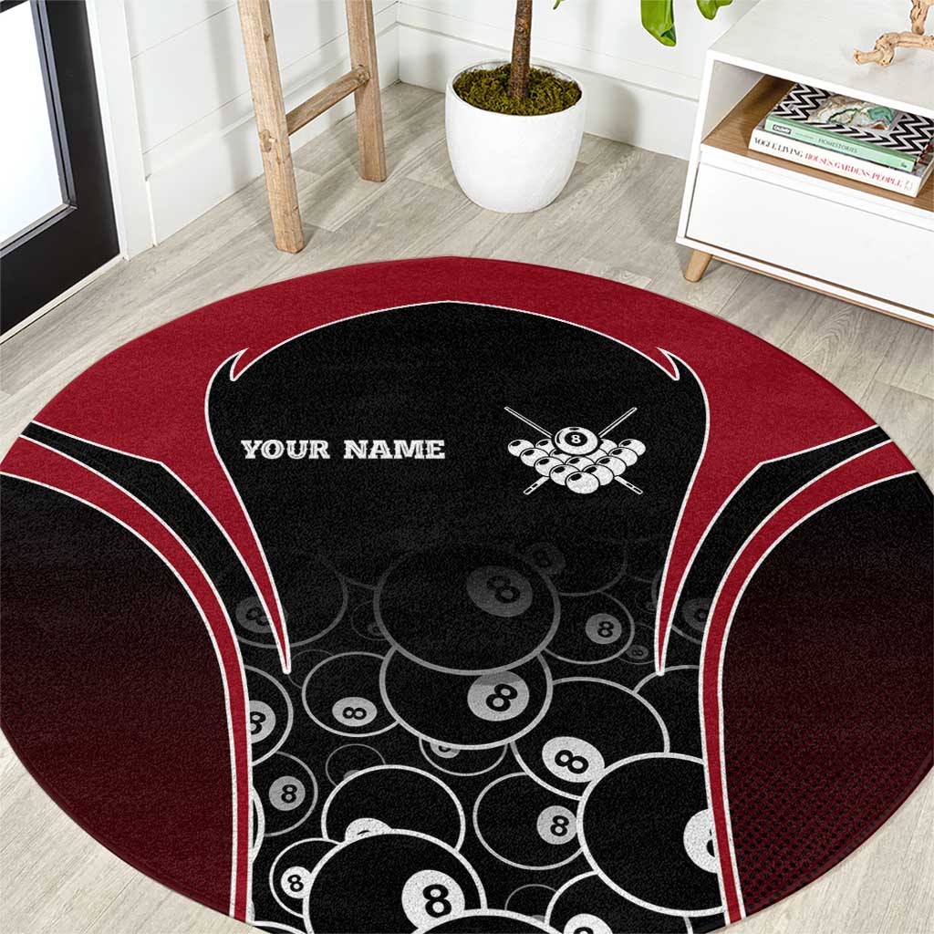 Personalized Billiards Eight Ball Round Carpet with Red Wing Emblem and Black Gradient Bubble Pattern - Wonder Print Shop