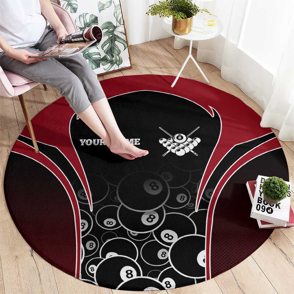 Personalized Billiards Eight Ball Round Carpet with Red Wing Emblem and Black Gradient Bubble Pattern - Wonder Print Shop