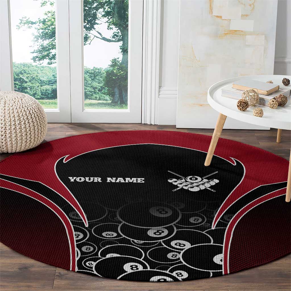 Personalized Billiards Eight Ball Round Carpet with Red Wing Emblem and Black Gradient Bubble Pattern - Wonder Print Shop