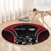 Personalized Billiards Eight Ball Round Carpet with Red Wing Emblem and Black Gradient Bubble Pattern - Wonder Print Shop