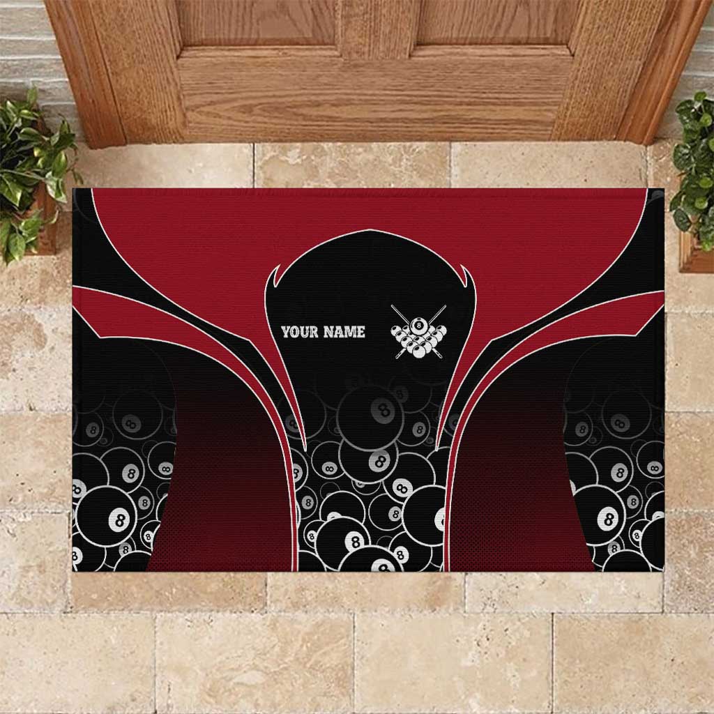 Personalized Billiards Eight Ball Rubber Doormat with Red Wing Emblem and Black Gradient Bubble Pattern - Wonder Print Shop
