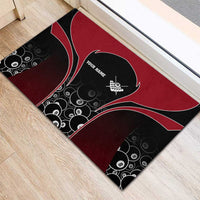 Personalized Billiards Eight Ball Rubber Doormat with Red Wing Emblem and Black Gradient Bubble Pattern - Wonder Print Shop