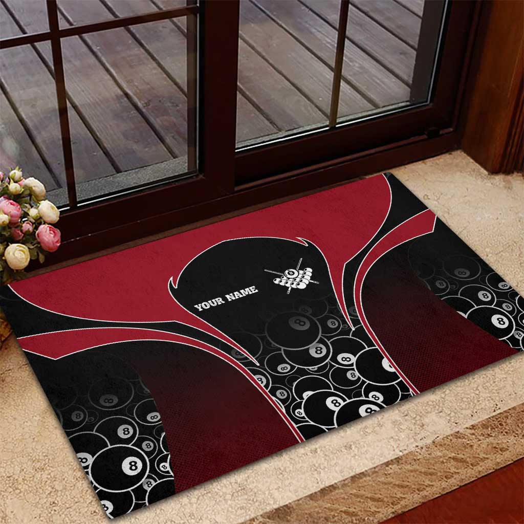 Personalized Billiards Eight Ball Rubber Doormat with Red Wing Emblem and Black Gradient Bubble Pattern - Wonder Print Shop