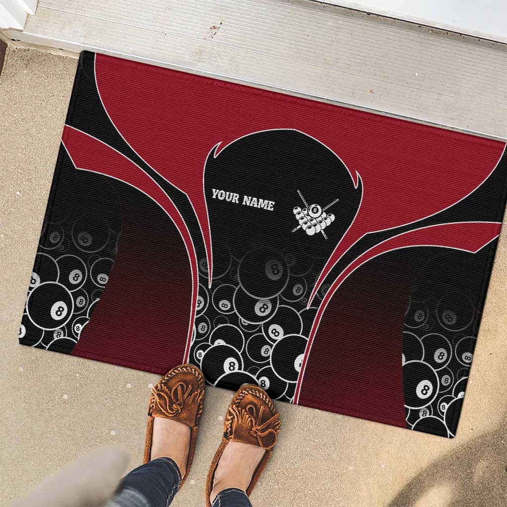 Personalized Billiards Eight Ball Rubber Doormat with Red Wing Emblem and Black Gradient Bubble Pattern - Wonder Print Shop
