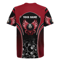 Personalized Billiards Eight Ball Rugby Jersey with Red Wing Emblem and Black Gradient Bubble Pattern - Wonder Print Shop