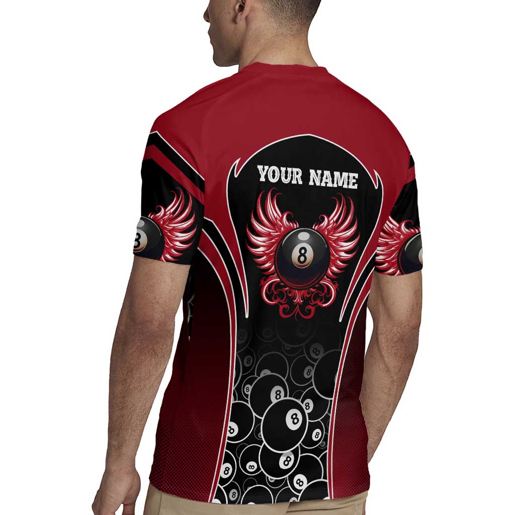 Personalized Billiards Eight Ball Rugby Jersey with Red Wing Emblem and Black Gradient Bubble Pattern - Wonder Print Shop