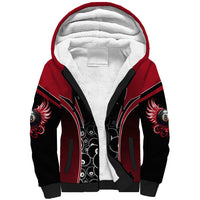 Personalized Billiards Eight Ball Sherpa Hoodie with Red Wing Emblem and Black Gradient Bubble Pattern - Wonder Print Shop