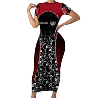 Personalized Billiards Eight Ball Short Sleeve Bodycon Dress with Red Wing Emblem and Black Gradient Bubble Pattern - Wonder Print Shop