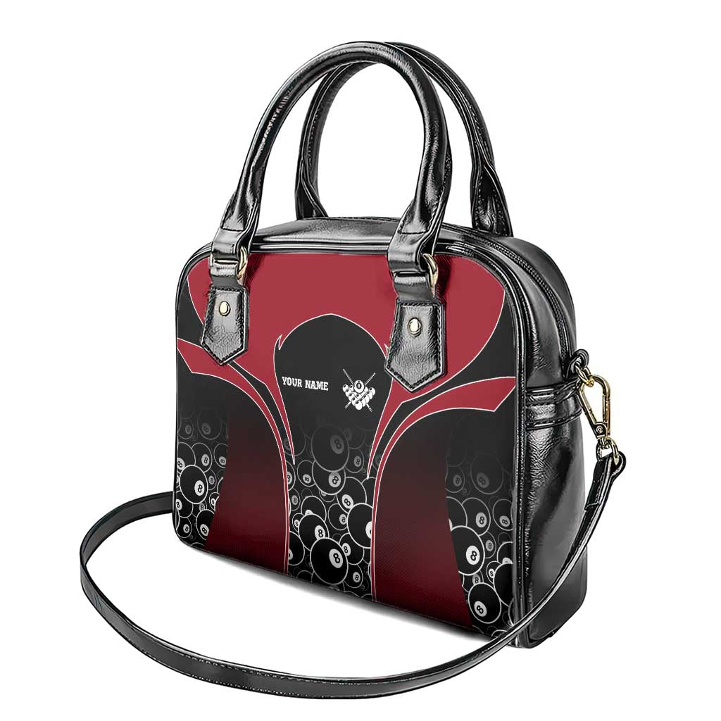 Personalized Billiards Eight Ball Shoulder Handbag with Red Wing Emblem and Black Gradient Bubble Pattern - Wonder Print Shop