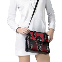 Personalized Billiards Eight Ball Shoulder Handbag with Red Wing Emblem and Black Gradient Bubble Pattern - Wonder Print Shop