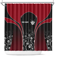 Personalized Billiards Eight Ball Shower Curtain with Red Wing Emblem and Black Gradient Bubble Pattern - Wonder Print Shop