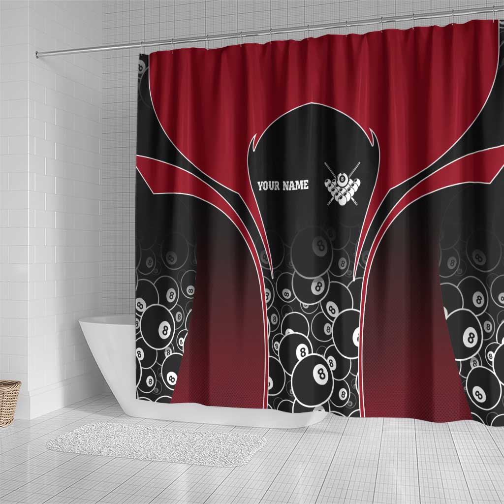 Personalized Billiards Eight Ball Shower Curtain with Red Wing Emblem and Black Gradient Bubble Pattern - Wonder Print Shop