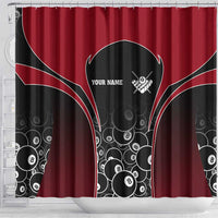 Personalized Billiards Eight Ball Shower Curtain with Red Wing Emblem and Black Gradient Bubble Pattern - Wonder Print Shop