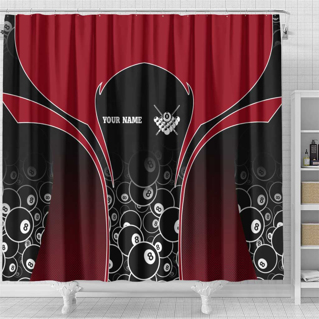 Personalized Billiards Eight Ball Shower Curtain with Red Wing Emblem and Black Gradient Bubble Pattern - Wonder Print Shop