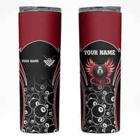 Personalized Billiards Eight Ball Skinny Tumbler with Red Wing Emblem and Black Gradient Bubble Pattern - Wonder Print Shop
