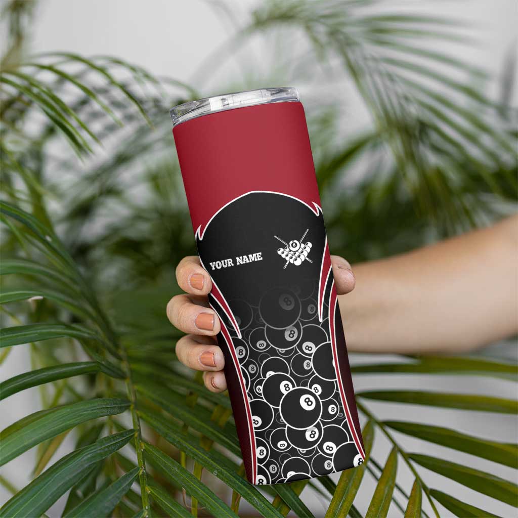 Personalized Billiards Eight Ball Skinny Tumbler with Red Wing Emblem and Black Gradient Bubble Pattern - Wonder Print Shop