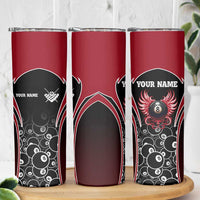 Personalized Billiards Eight Ball Skinny Tumbler with Red Wing Emblem and Black Gradient Bubble Pattern - Wonder Print Shop