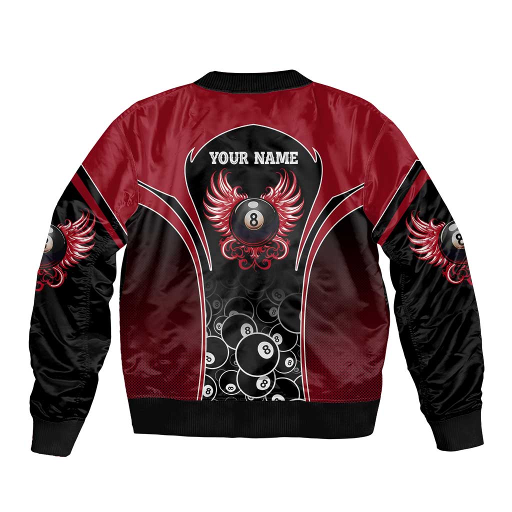 Personalized Billiards Eight Ball Sleeve Zip Bomber Jacket with Red Wing Emblem and Black Gradient Bubble Pattern - Wonder Print Shop