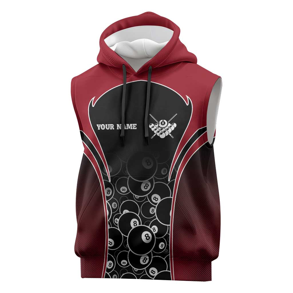 Personalized Billiards Eight Ball Sleeveless Hoodie with Red Wing Emblem and Black Gradient Bubble Pattern - Wonder Print Shop