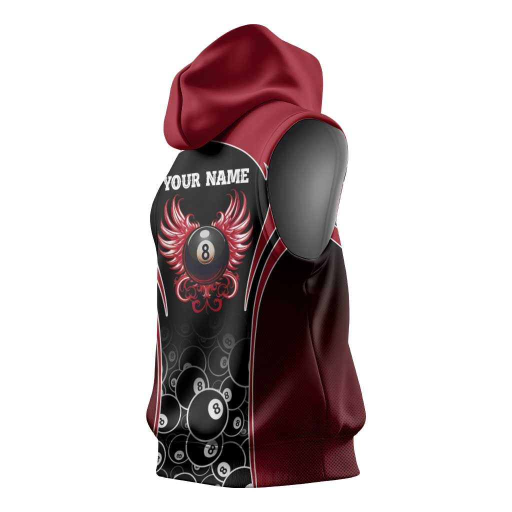 Personalized Billiards Eight Ball Sleeveless Hoodie with Red Wing Emblem and Black Gradient Bubble Pattern - Wonder Print Shop