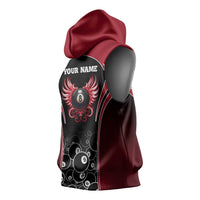 Personalized Billiards Eight Ball Sleeveless Hoodie with Red Wing Emblem and Black Gradient Bubble Pattern - Wonder Print Shop