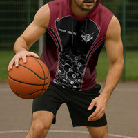 Personalized Billiards Eight Ball Sleeveless Hoodie with Red Wing Emblem and Black Gradient Bubble Pattern - Wonder Print Shop