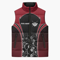 Personalized Billiards Eight Ball Sleeveless Puffer Jacket with Red Wing Emblem and Black Gradient Bubble Pattern - Wonder Print Shop