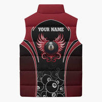 Personalized Billiards Eight Ball Sleeveless Puffer Jacket with Red Wing Emblem and Black Gradient Bubble Pattern - Wonder Print Shop