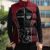 Personalized Billiards Eight Ball Sleeveless Puffer Jacket with Red Wing Emblem and Black Gradient Bubble Pattern - Wonder Print Shop